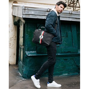 E2r sac ordinateur 15 pouces tissu gris et cuir homme enzo