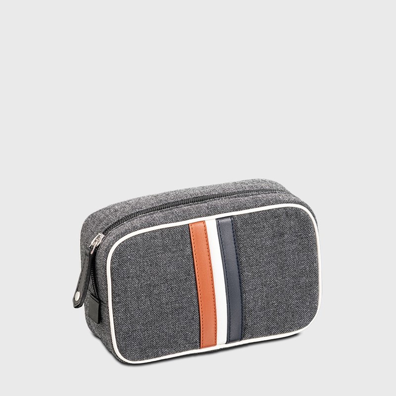 E2r trousse de toilette homme luxe cuir et tissu bleu et gris bobby
