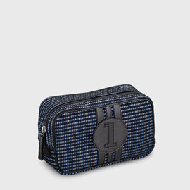 E2r trousse de toilette homme tissu et cuir gris blanc jaune bobby