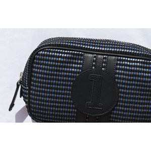 E2r trousse de toilette homme tissu et cuir gris blanc jaune bobby