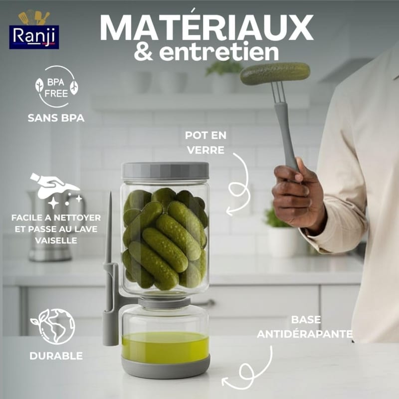 Pot à cornichon 1300 ml retournable avec pique inclus (Ranji) - Image 2