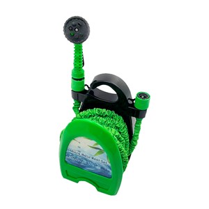 Tuyau de 20 mètres avec enrouleur et pulvérisateur avec 8 modes d'utilisation.