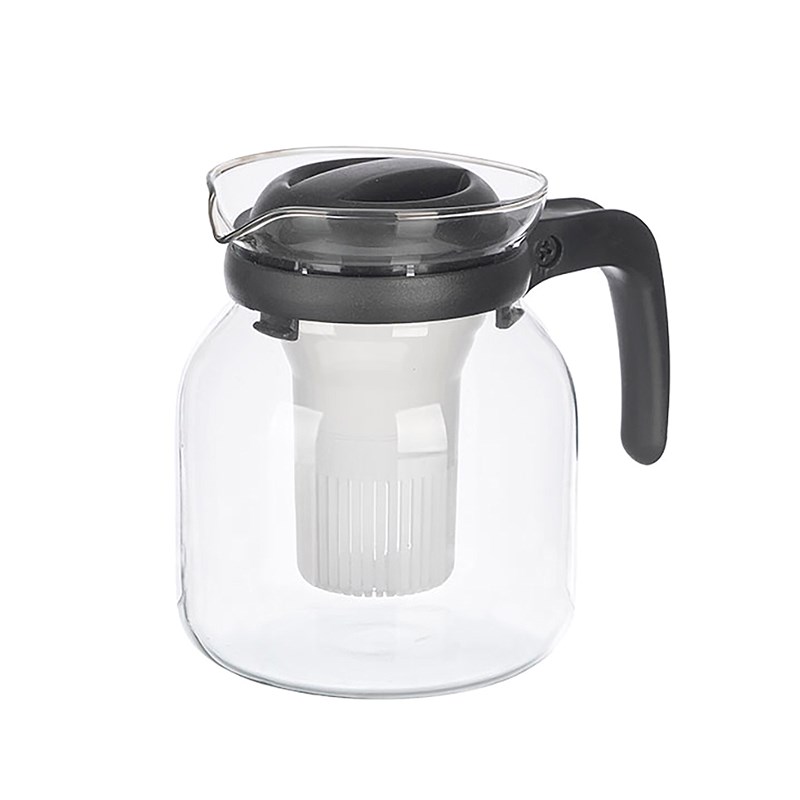 Théière avec poignée, filtre amovible et capacité de 1200ml.