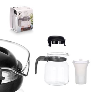 Théière avec poignée, filtre amovible et capacité de 1200ml.