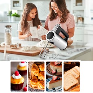 Mixeur à main à double fouet, 800w, 5 vitesses, bouton turbo, 4 fouets.