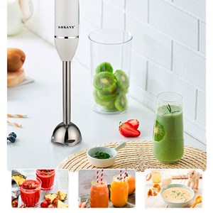 Mixeur plongeant de 600w avec deux vitesses, design ergonomique.