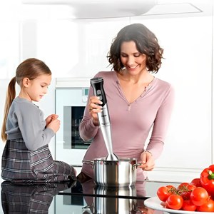 Mixeur plongeant de 700w avec deux vitesses, design ergonomique.