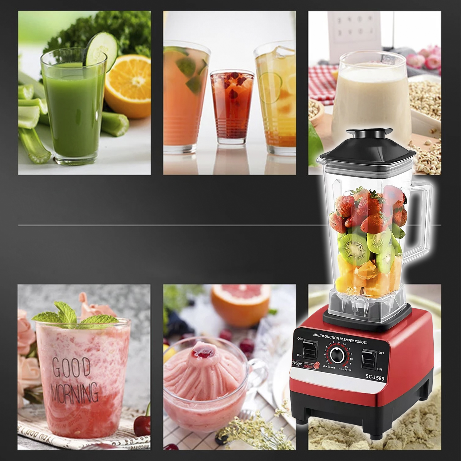Blender 600W 1,5L Verre – 6 Lames Inox, Pulse, Glace Pilée, Sans BPA – Mixeur Puissant Pour Smoothies, Soupes, Protéines
