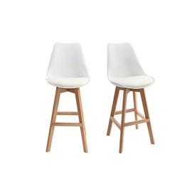 Tabourets de bar blanc et bois h65 cm (lot de 2) pauline