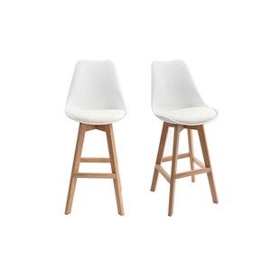 Tabourets de bar blanc et bois h65 cm (lot de 2) pauline