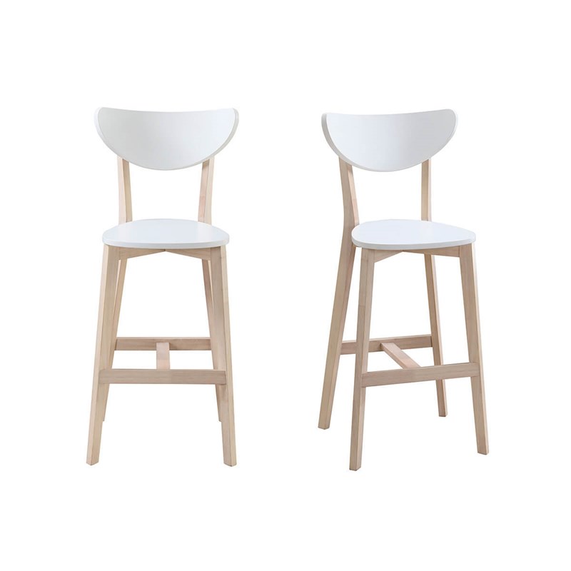 Tabourets de bar blanc et bois 75 cm (lot de 2) leena