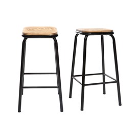 Tabourets de bar empilables noir et bois foncé h65 cm (lot de 2) memphis