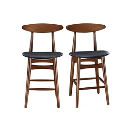 Tabouret de bar  noyer et pu noir 65 cm (lot de 2) walford