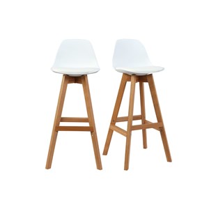 Tabourets de bar blanc et bois 65 cm (lot de 2) mini pauline