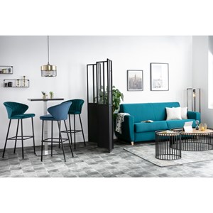 Tabouret de bar en tissu velours gaufré bleu canard h78 cm dally