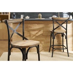 Tabouret de bar en bois et métal vieilli noir 65 cm jake