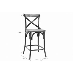 Tabouret de bar en bois et métal vieilli noir 65 cm jake
