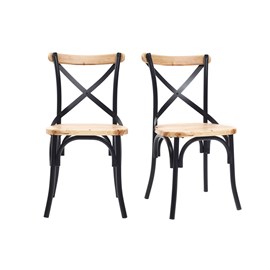 Chaises bistrot bois clair massif et métal noir (lot de 2) jake