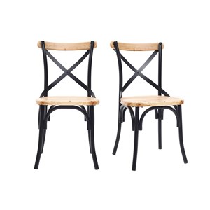 Chaises bistrot bois clair massif et métal noir (lot de 2) jake