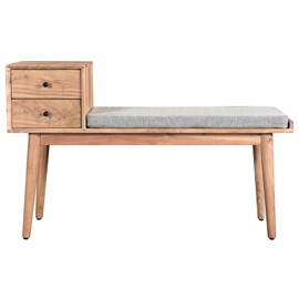 Banc d'entrée avec rangements 2 tiroirs en bois clair massif l110 cm alty