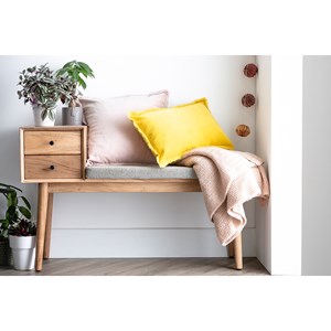 Banc d'entrée avec rangements 2 tiroirs en bois clair massif l110 cm alty