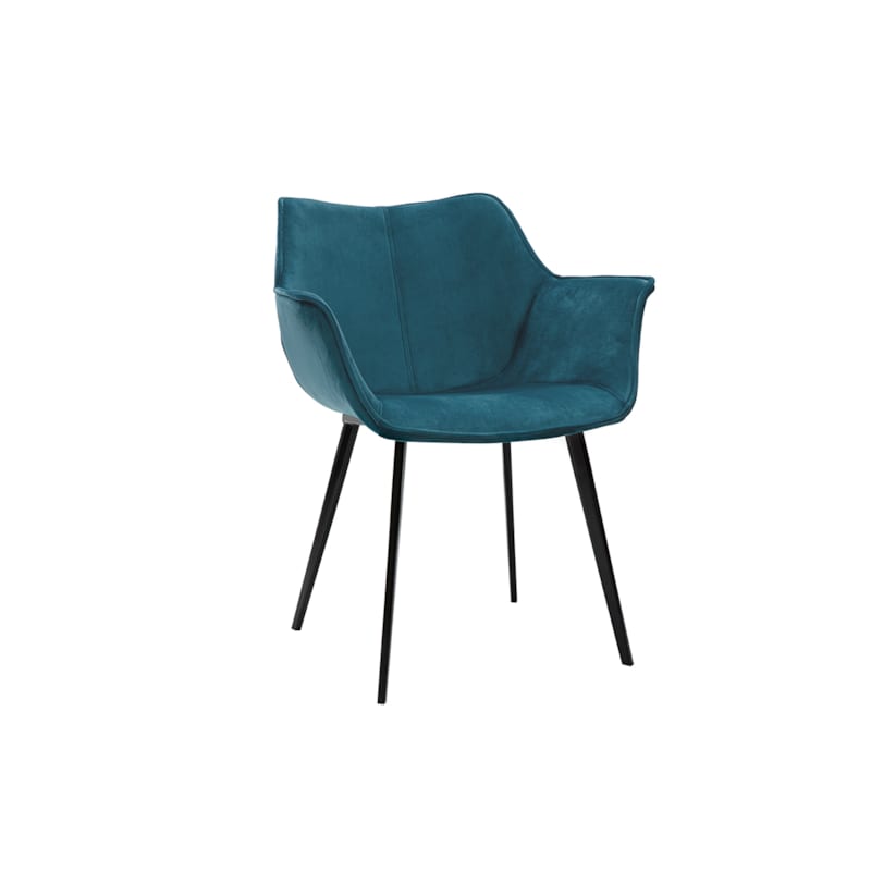 Miliboo - Chaise en tissu velours bleu pétrole et métal noir volo