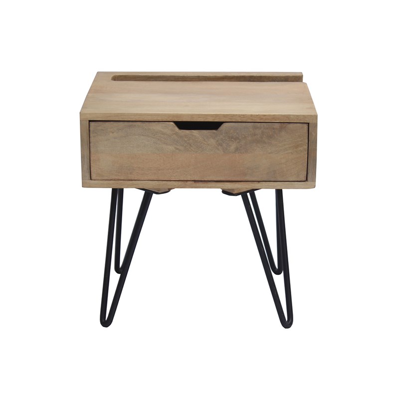 Table de chevet bois manguier massif et métal noir vibes