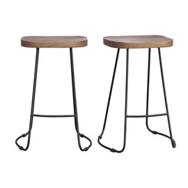Tabourets de bar bois manguier massif et métal 65 cm (lot de 2) runko