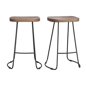 Tabourets de bar bois manguier massif et métal 65 cm (lot de 2) runko