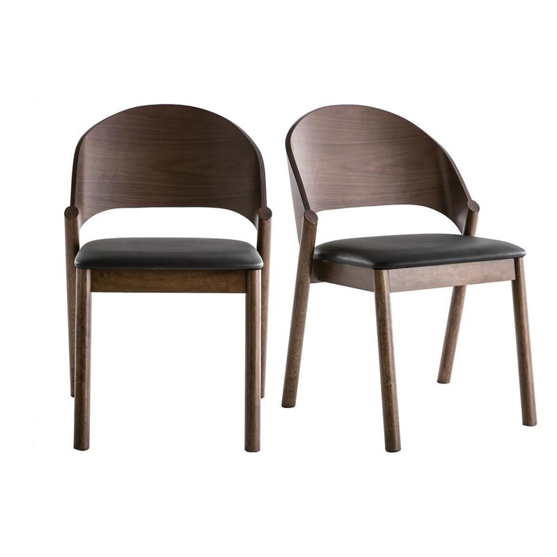 Chaises en bois foncé noyer et assises noires (lot de 2) avalon