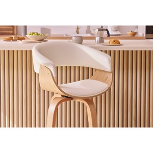 Tabouret de bar pivotant blanc et bois clair h67 cm oktav