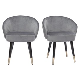 Chaises en tissu velours gris, bois noir et métal doré (lot de 2) brizo