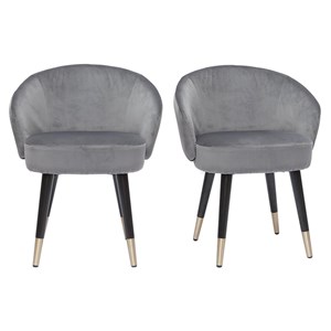 Chaises en tissu velours gris, bois noir et métal doré (lot de 2) brizo