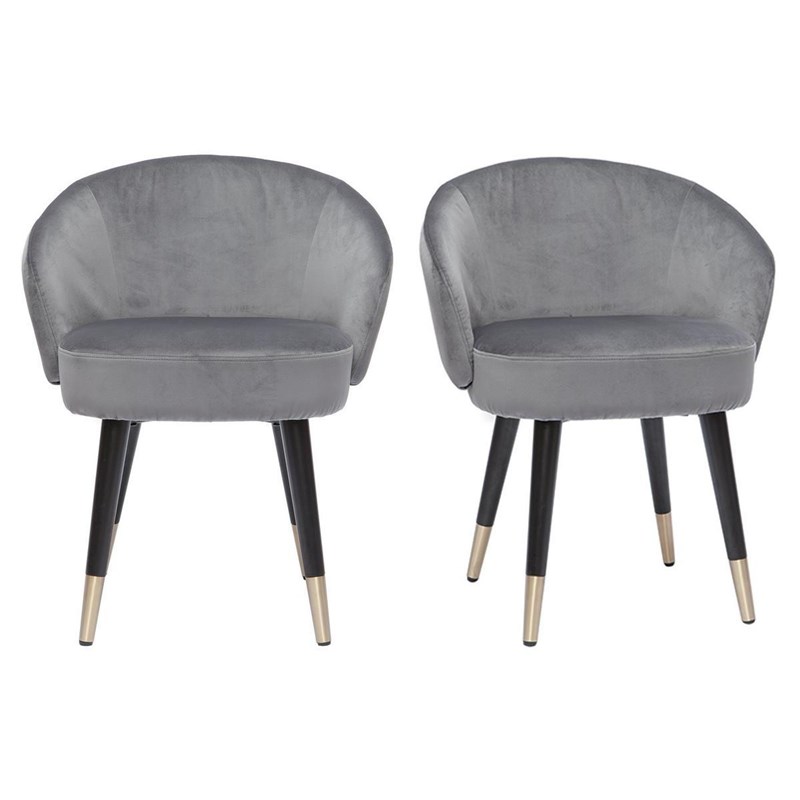 Miliboo - Chaises en tissu velours gris, bois noir et métal doré (lot de 2) brizo