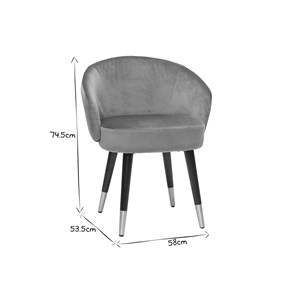 Chaises en tissu velours gris, bois noir et métal doré (lot de 2) brizo