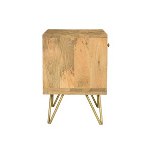Table de chevet avec rangements bois manguier massif gravé et métal doré linium