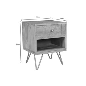 Table de chevet avec rangements bois manguier massif gravé et métal doré linium