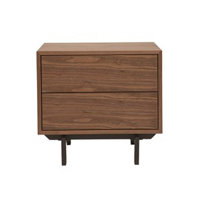 Table de chevet  bois foncé noyer et métal manny