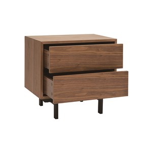 Table de chevet  bois foncé noyer et métal manny