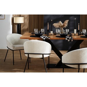 Chaise en tissu velours chenille blanc cassé et métal noir jenna