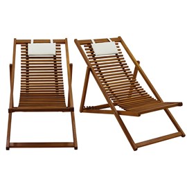 Chiliennes en bois massif avec coussin en tissu blanc (lot 2) moona