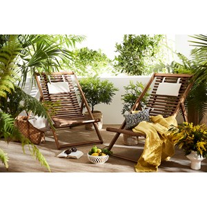 Chiliennes en bois massif avec coussin en tissu blanc (lot 2) moona