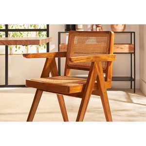 Chaise  en bois teck massif et cannage rotin jannie