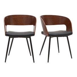 Chaises bois foncé noyer, assises et métal noirs (lot de 2) riff