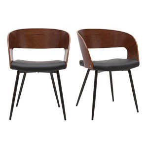 Chaises bois foncé noyer, assises et métal noirs (lot de 2) riff