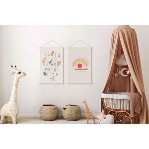 Kakemono enfant tableau en toile suspendue arc-en-ciel  l40 x h60 cm happy