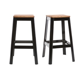 Tabourets de bar industriels en métal noir et bois h75 cm (lot de 2) nick