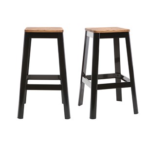 Tabourets de bar industriels en métal noir et bois h75 cm (lot de 2) nick