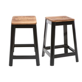Tabourets de bar industriels en métal noir et bois h65 cm (lot de 2) nick