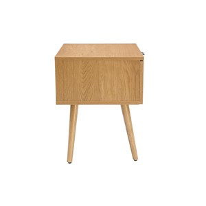 Table de chevet finition bois clair, cannage rotin et métal noir manille